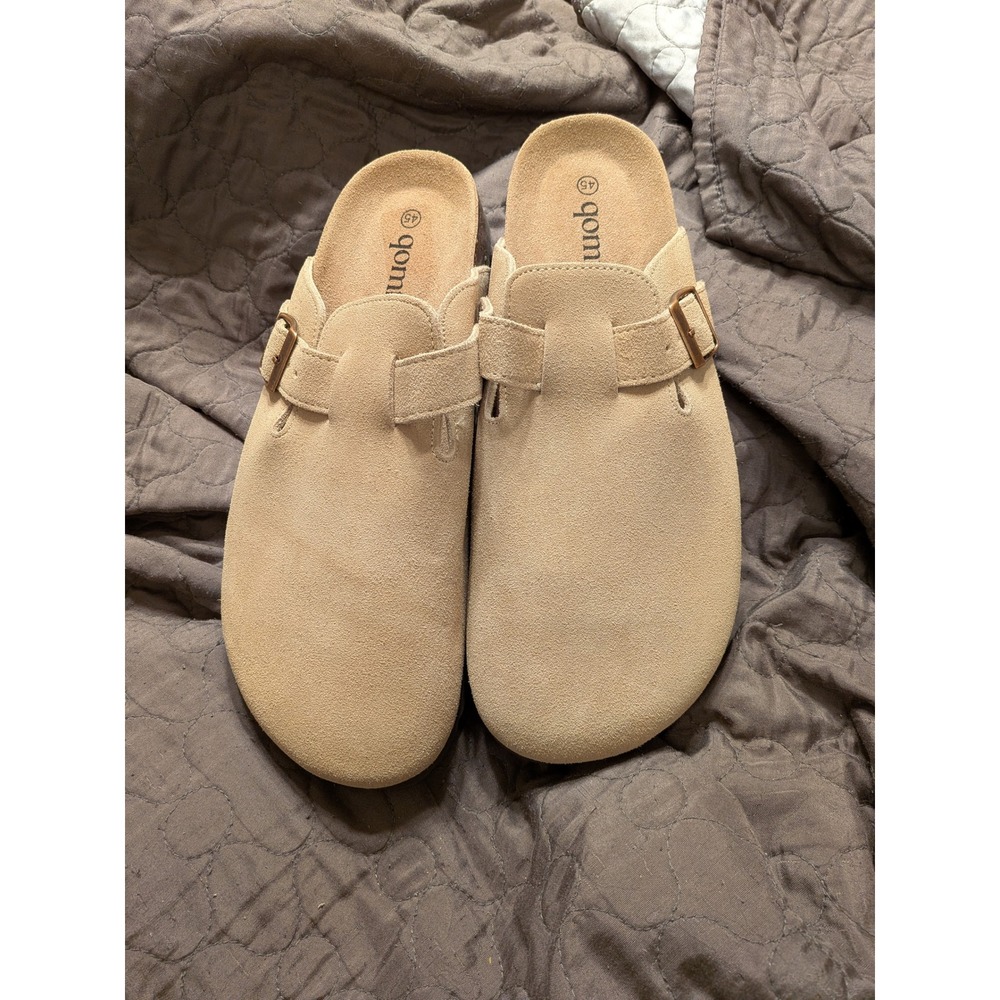 Qomfort Clogs Comfort Shoes Tan Suede Buckle Slip On Size 45 EU‎ (US 12-12.5)